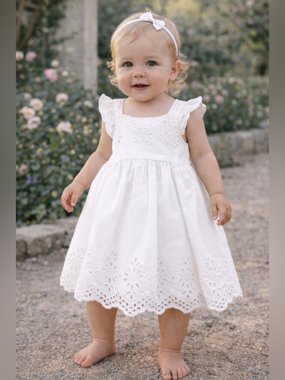 GAP White Eyelet Flutter Sleeve Baby Dress 12-18 Months Cottagecore